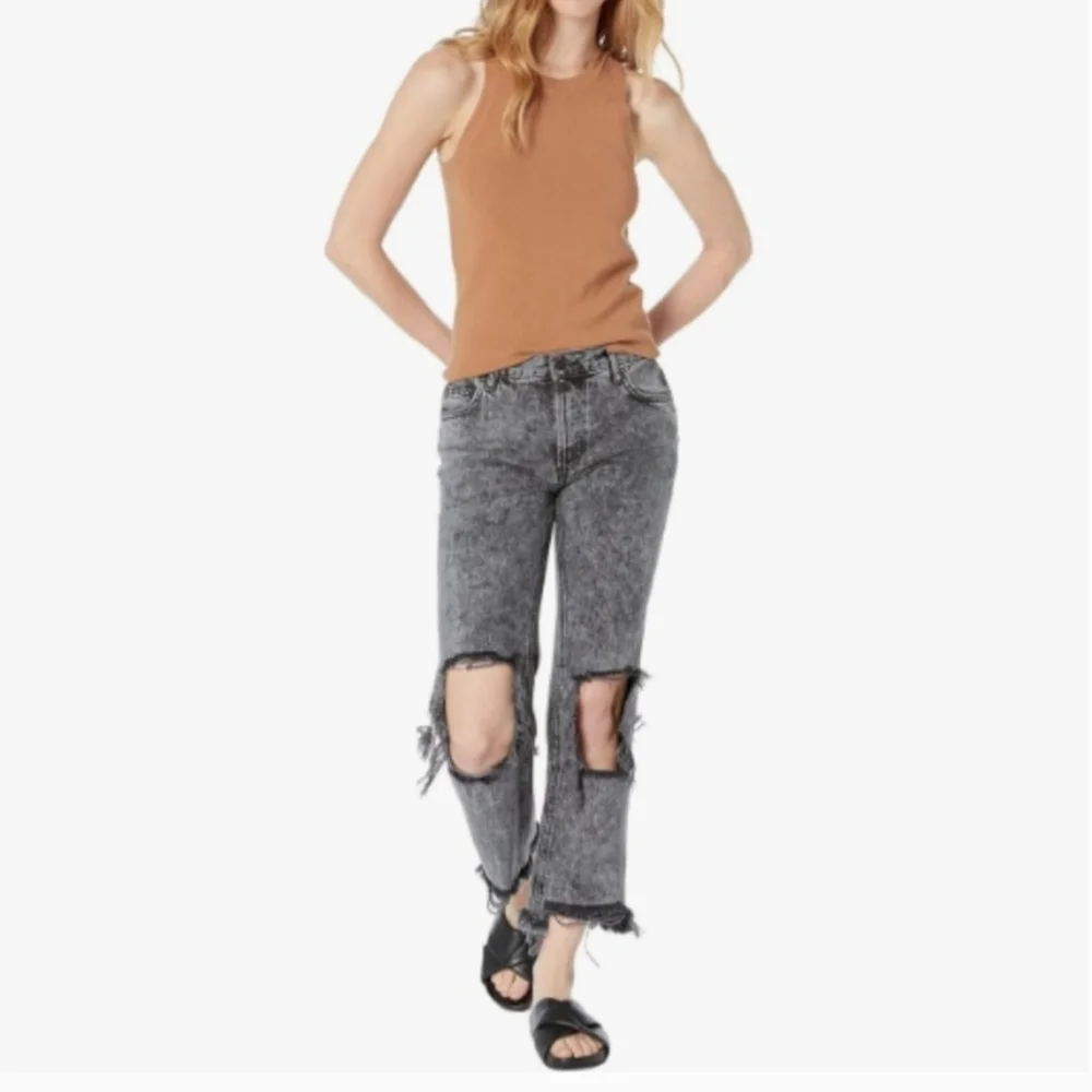 Free People Maggie Mid Rise Stright Leg Distressed Jean